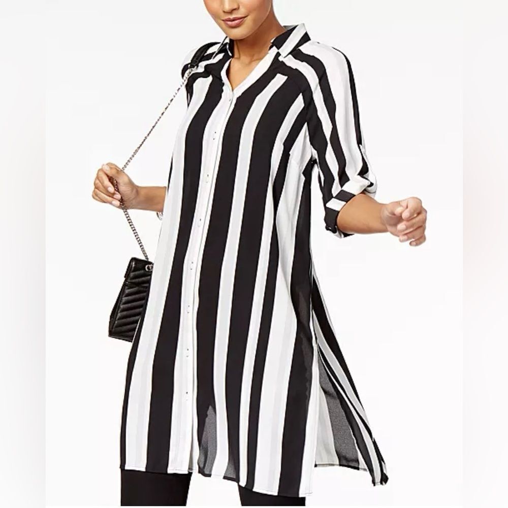 Alfani Striped Tunic Button Down S